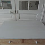 Vintage raw pitchpin chest of drawers, pearl grey patinated drawer tray buttons