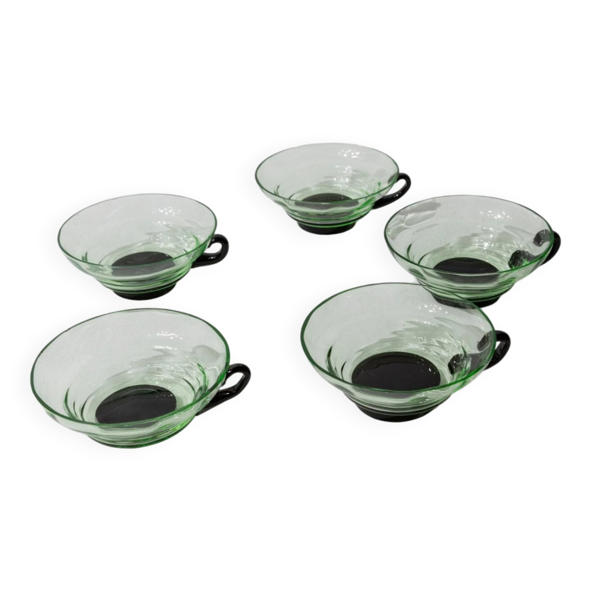 5 Vintage Murano Glass Drinking Glasses in Green and Black Uranium Glass – 1940s Italian Retro Tea & Cocktail Glasses