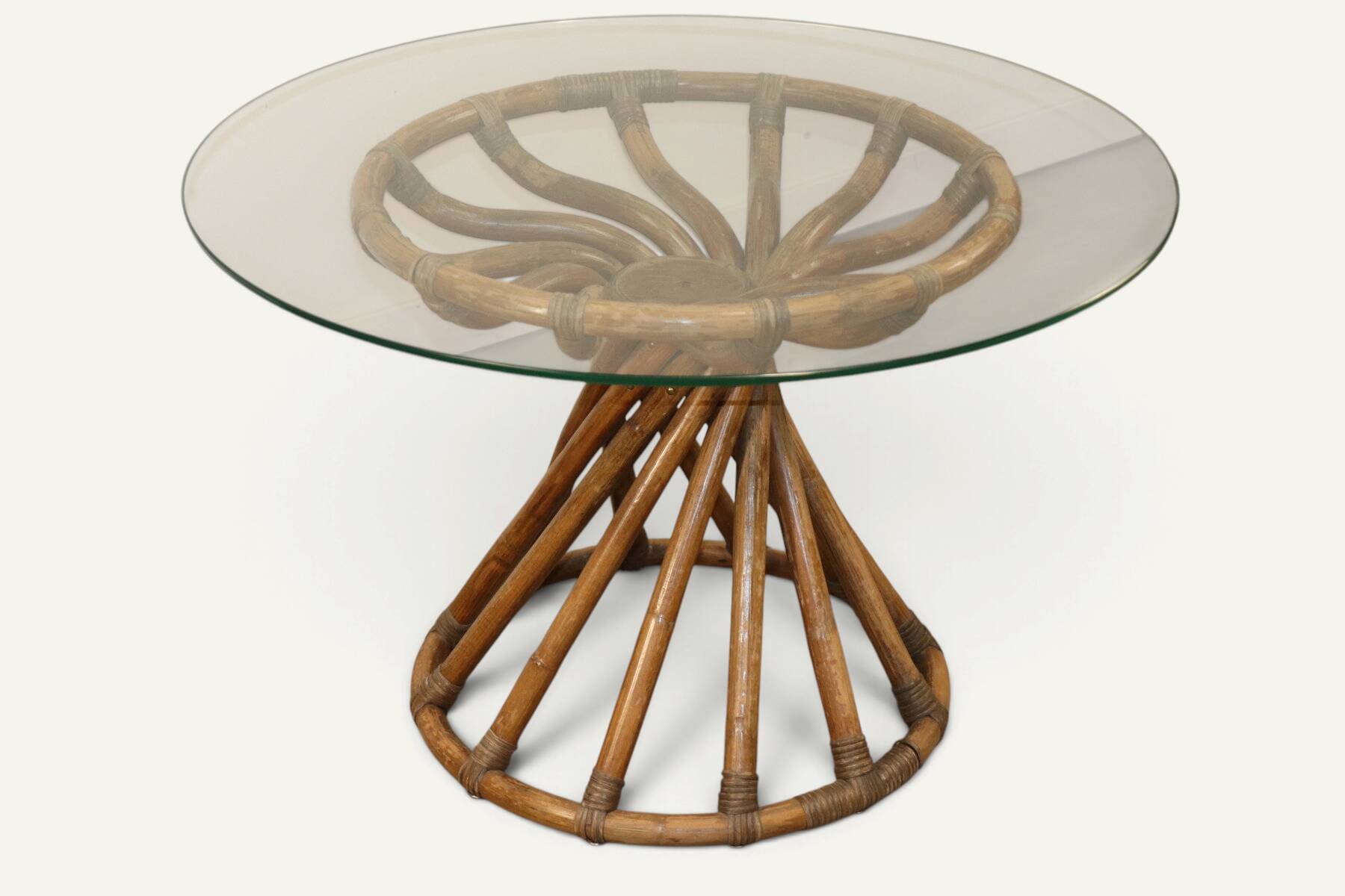 Bamboo and glass table by Bernard Govin – Eguizier edition, 1970