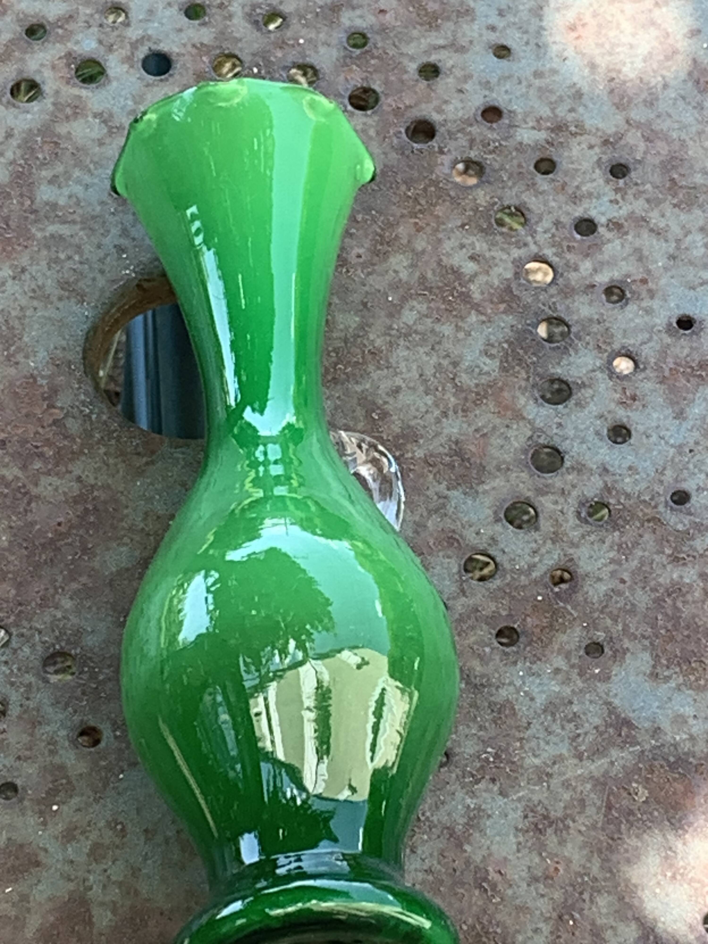 Vase in green opaline and vintage blown glass