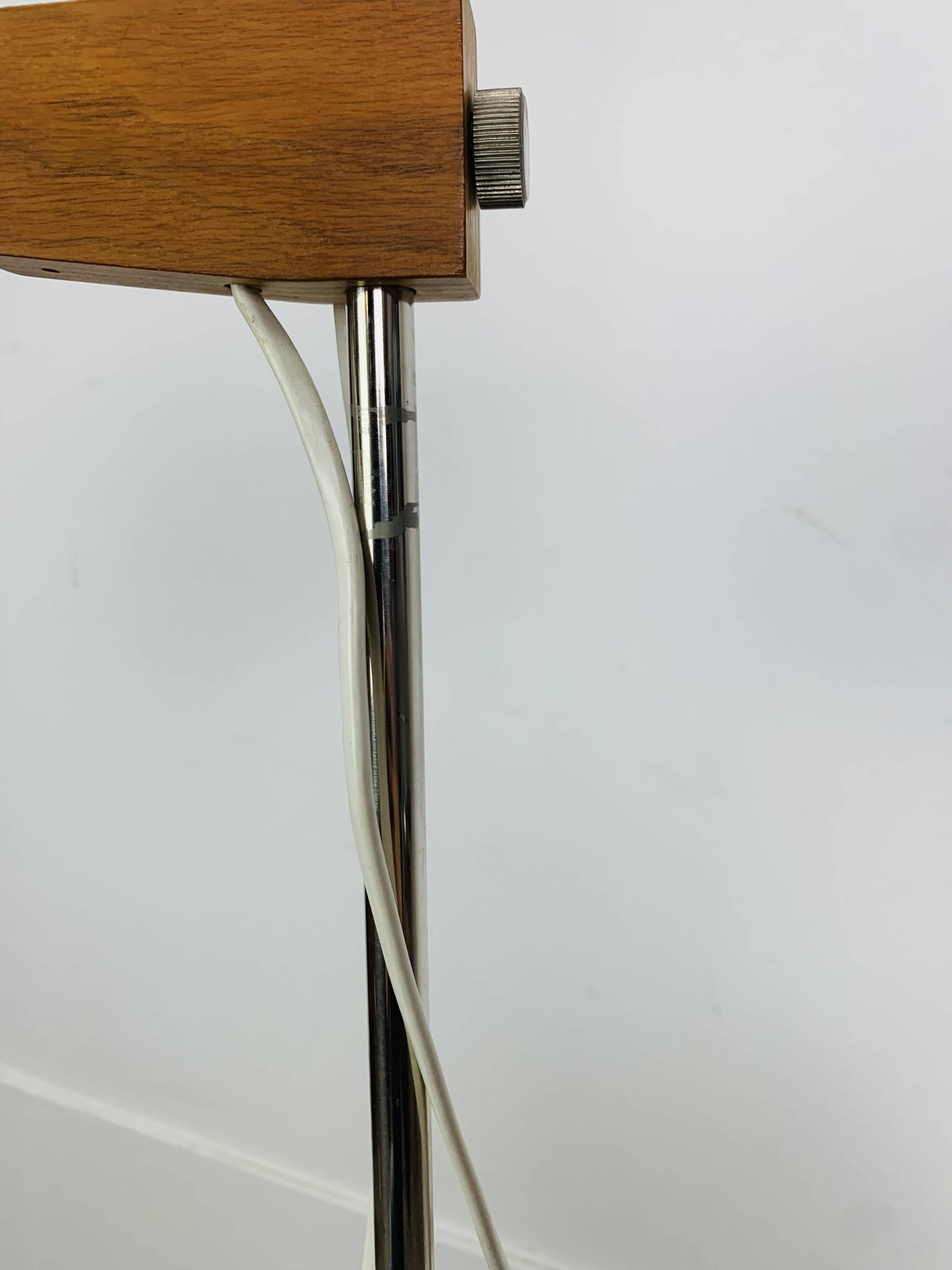 Eyeball floor lamp by Temde Leuchten, copper metal, teak and chrome, 70s.