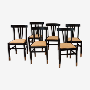 Set of 6 black and wooden bistro chairs