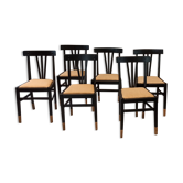 Set of 6 black and wooden bistro chairs