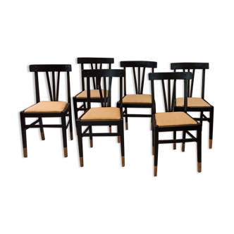 Set of 6 black and wooden bistro chairs