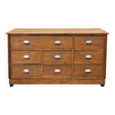 Antique workshop furniture with 9 solid wood drawers.