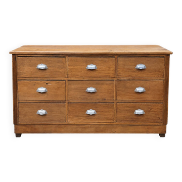 Meuble de métier ancien à 9 tiroirs en bois massif