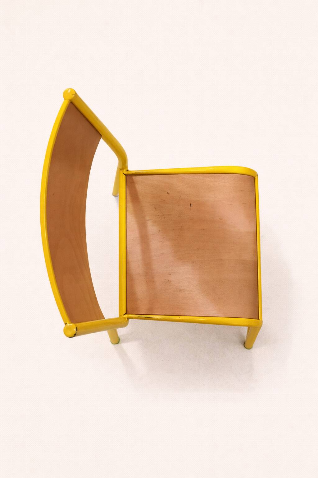 Vintage school chair trio – Coloured metal structure in yellow & blue