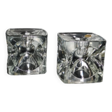 Pair of cubic candlesticks in bohemian crystal