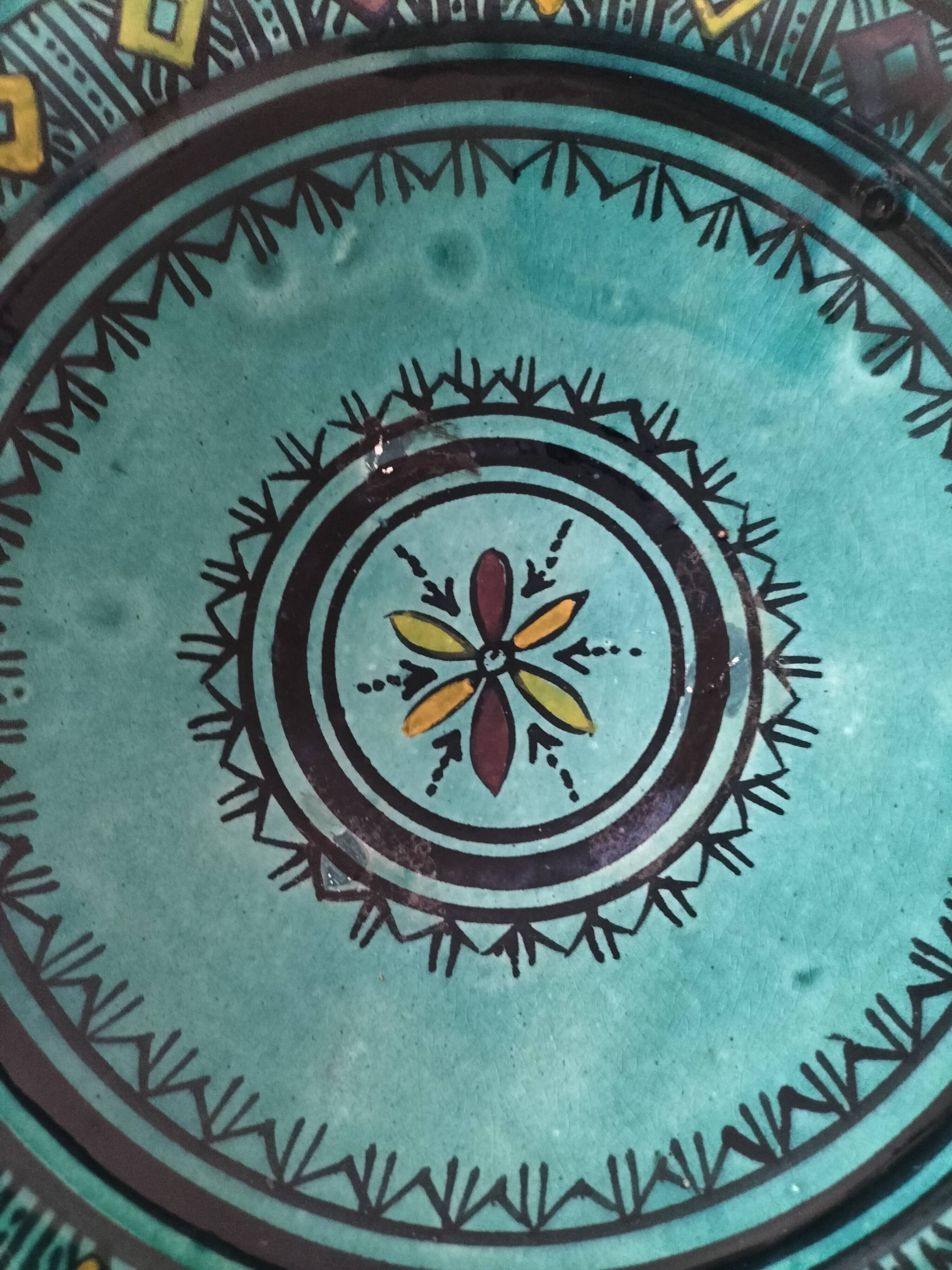 Moroccan handmade turquoise earthenware plate – Safi