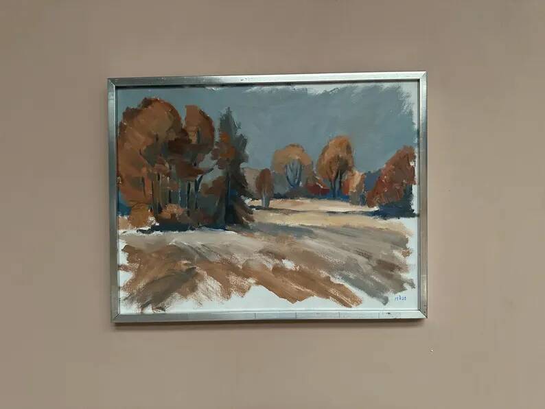 Original Swedish Oil on Canvas – “Red Autumn” by Knut Måsö (1926–2016) – Signed – Vintage & Framed – 57 × 44 cm (22.4" × 17.3")
