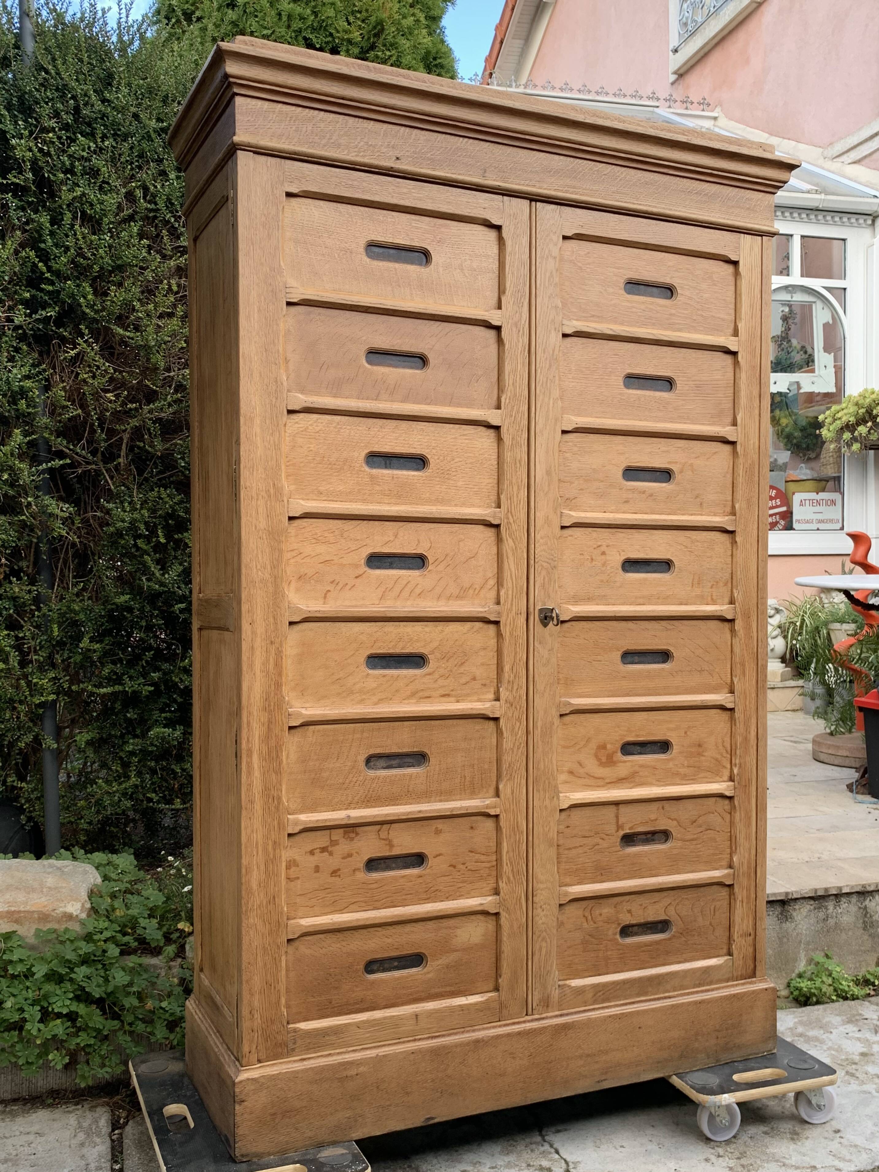 Solid raw oak notary cabinet, 1920