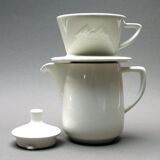 White ceramic coffeemaker and melitta filter, 60 years