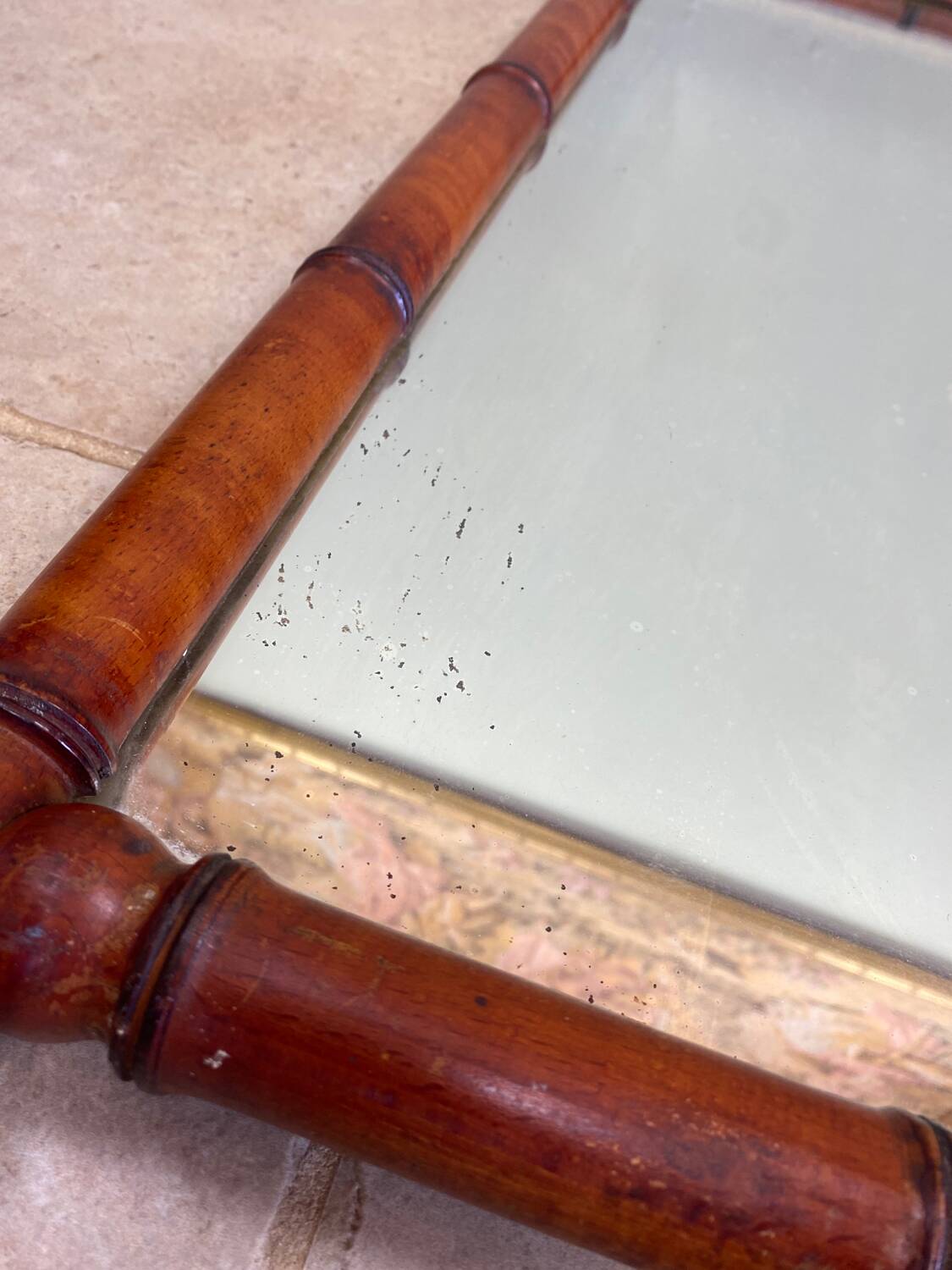 Antique turned wooden mirror