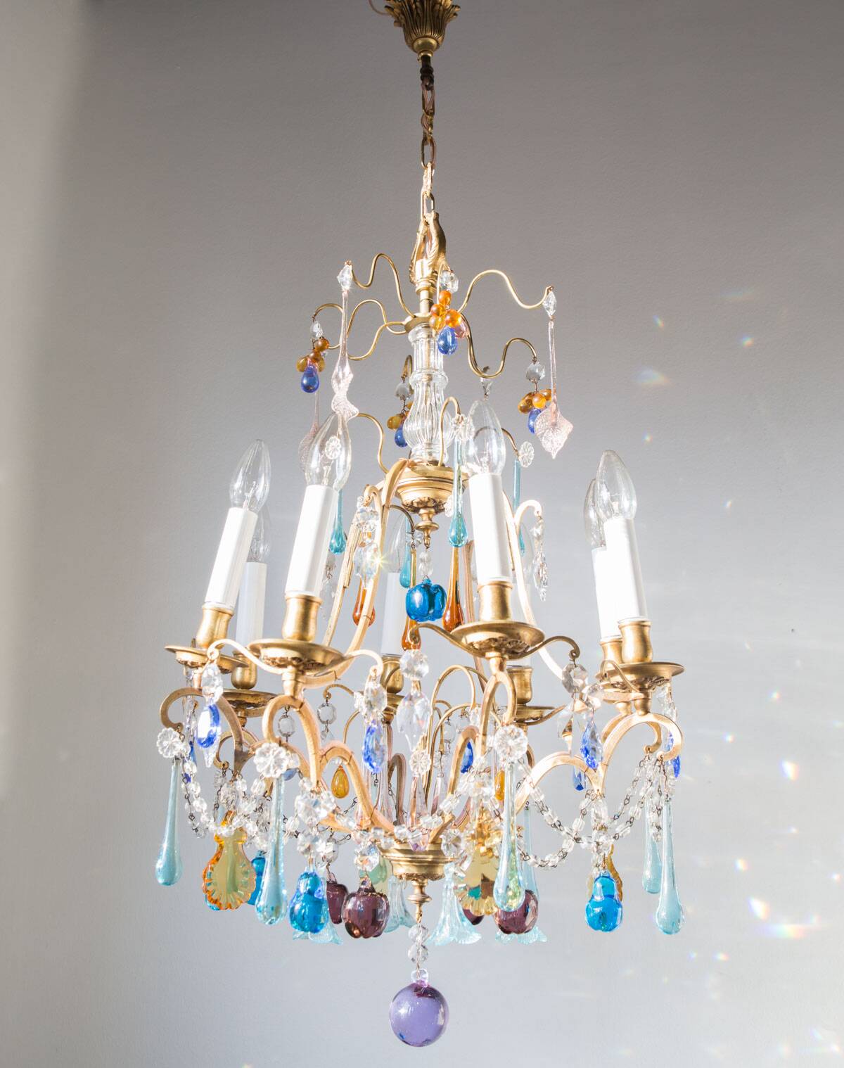 Large chandelier brass fruit crystal color 8 arms