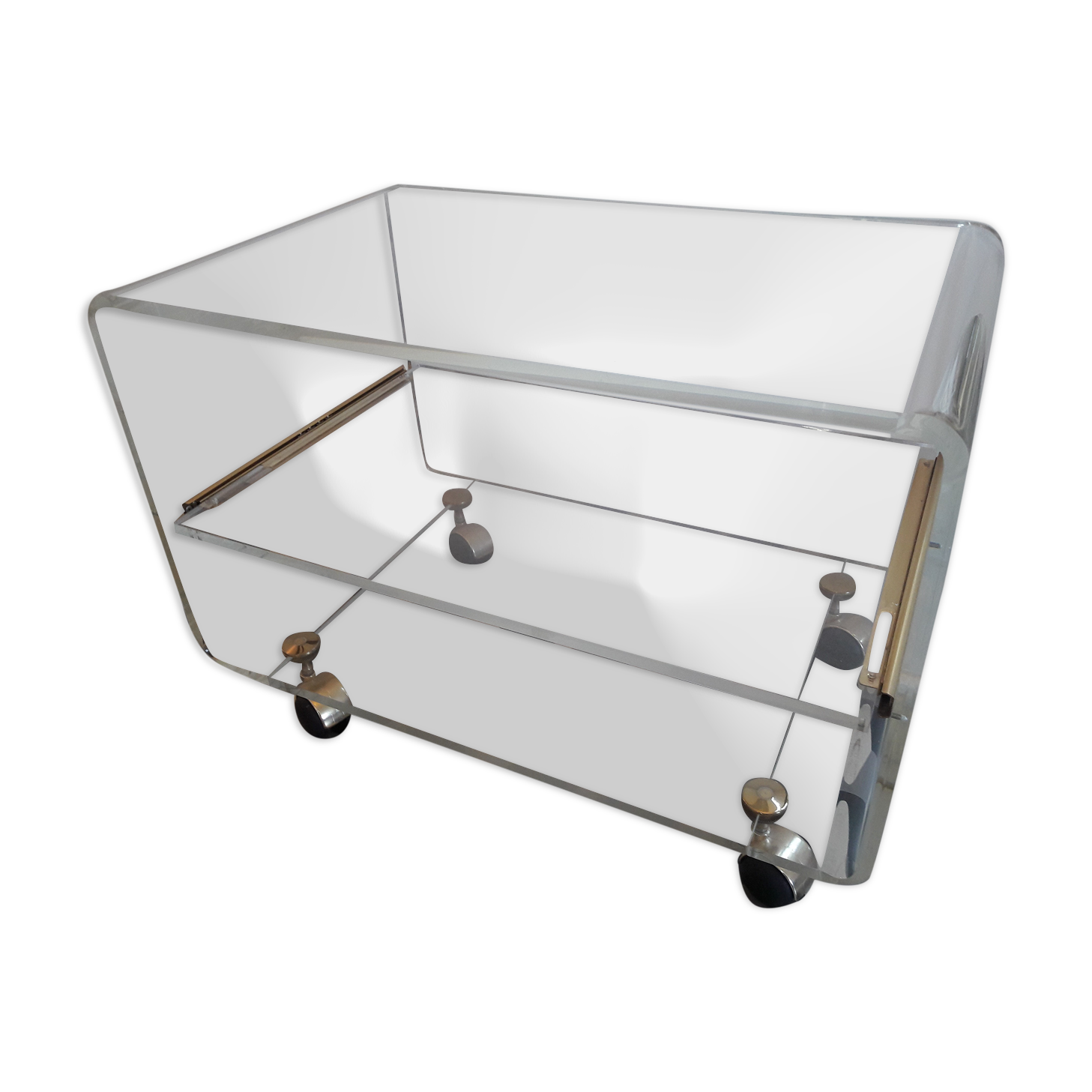 David Lange coffee table on plexiglass wheels Hi-Fi cabinet