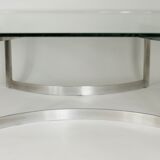 Coffee table published by Dassas, base in chromed steel and thick glass slab, France, 1963