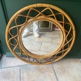 Round vintage rattan mirror