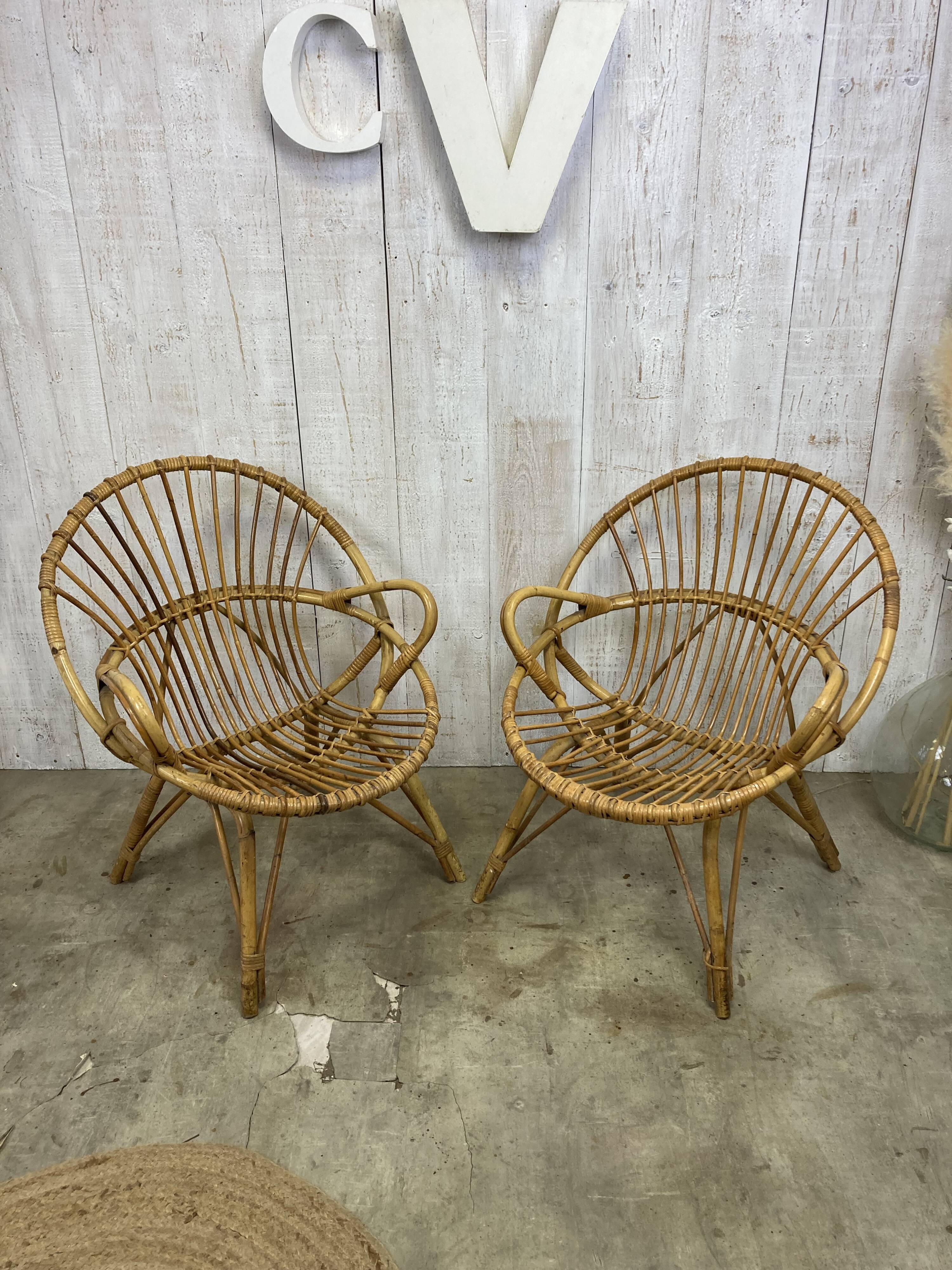 Pair of vintage rattan armchairs