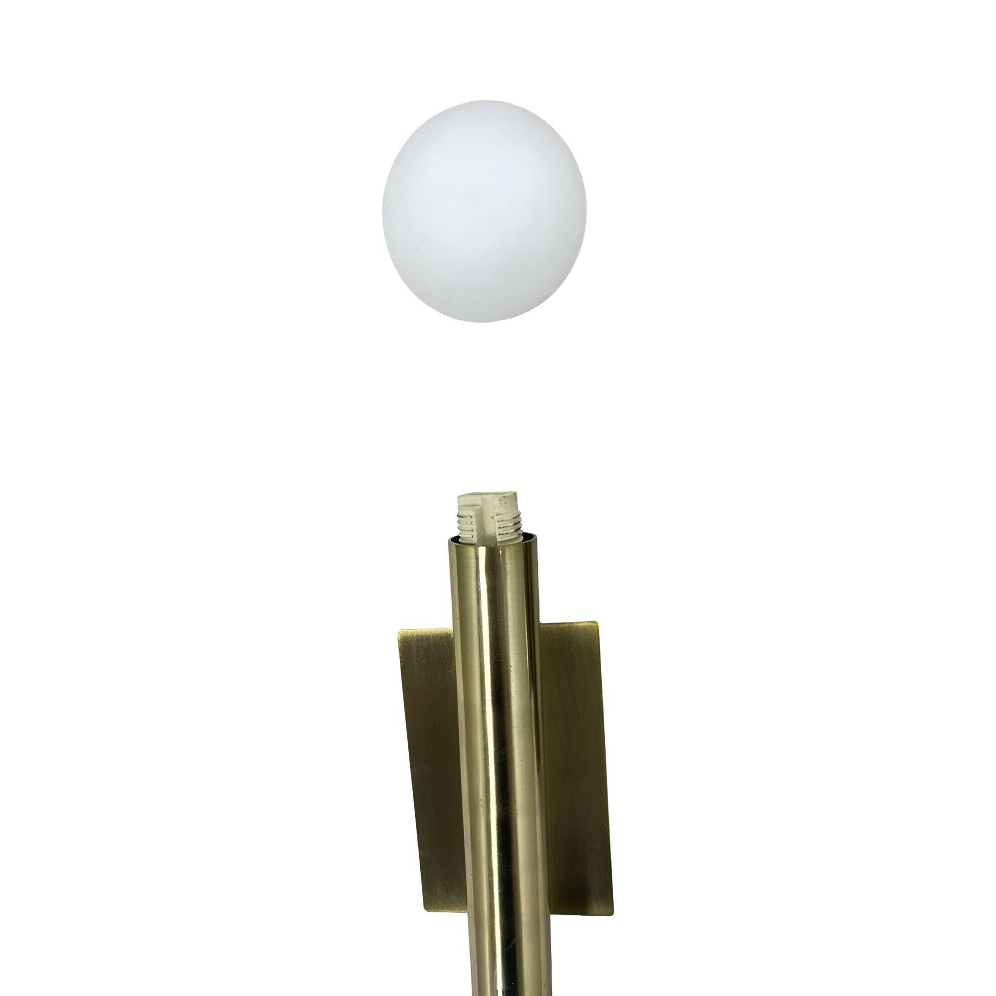 Pair of Lucky Brilliant wall sconces, brass and white globes, Art Deco styl