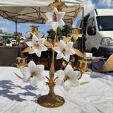 5 metal candles and opaline flower
