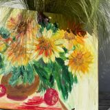 Oil on canvas of a bouquet of sunflowers