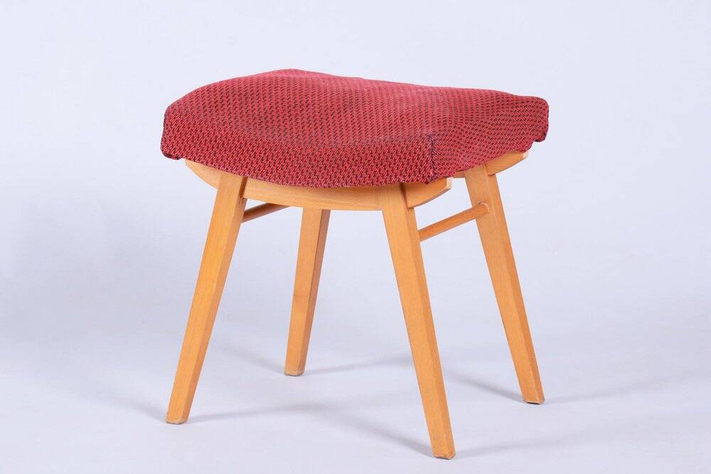 Mid-Century Stool in Upholstery and Beech, Slovakia, 1960s