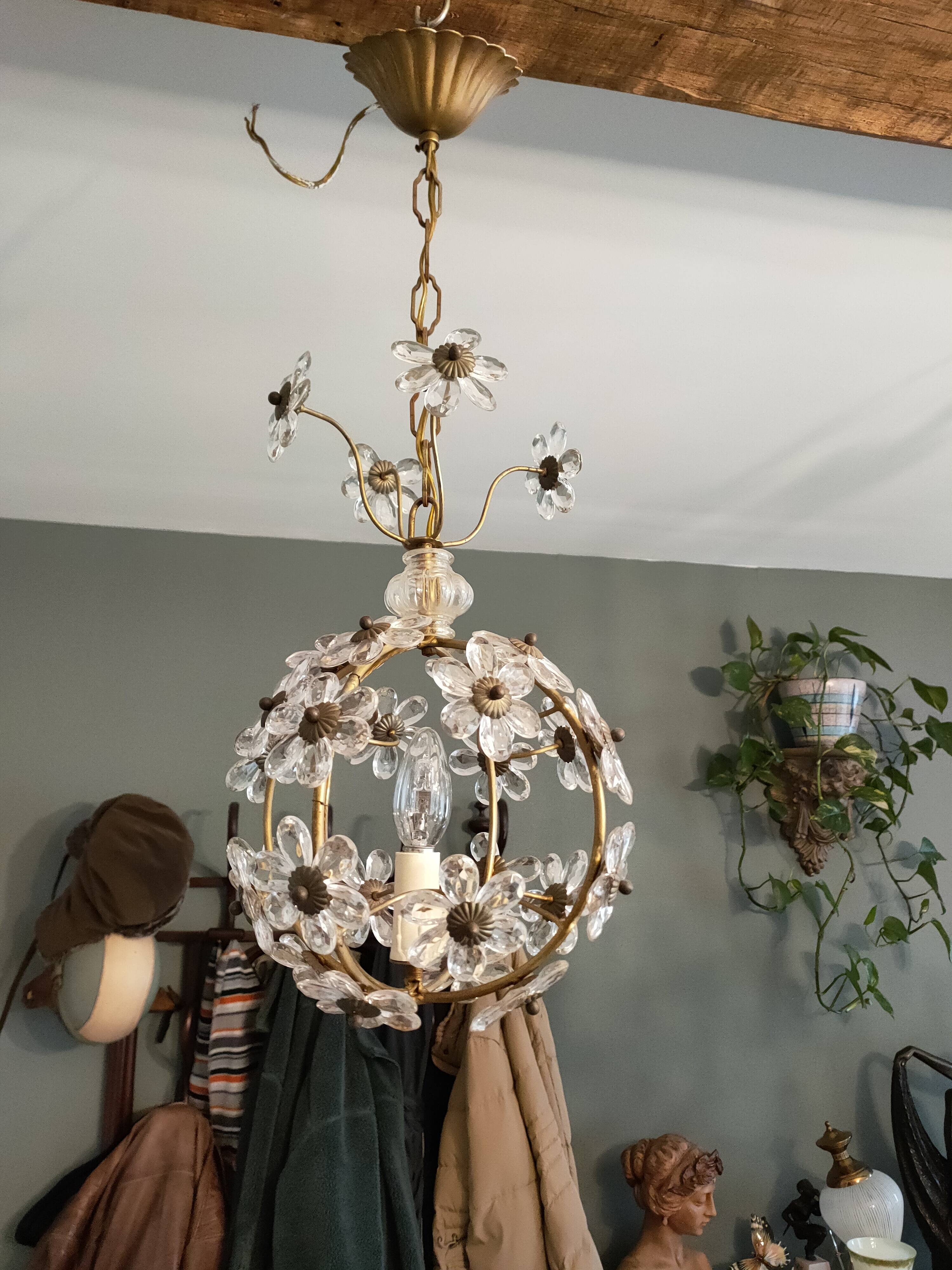 antique chandelier with crystal drops