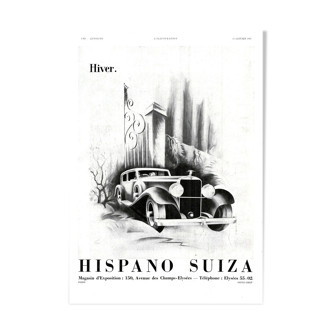 Affiche vintage années 30 Hispano Suiza Auto