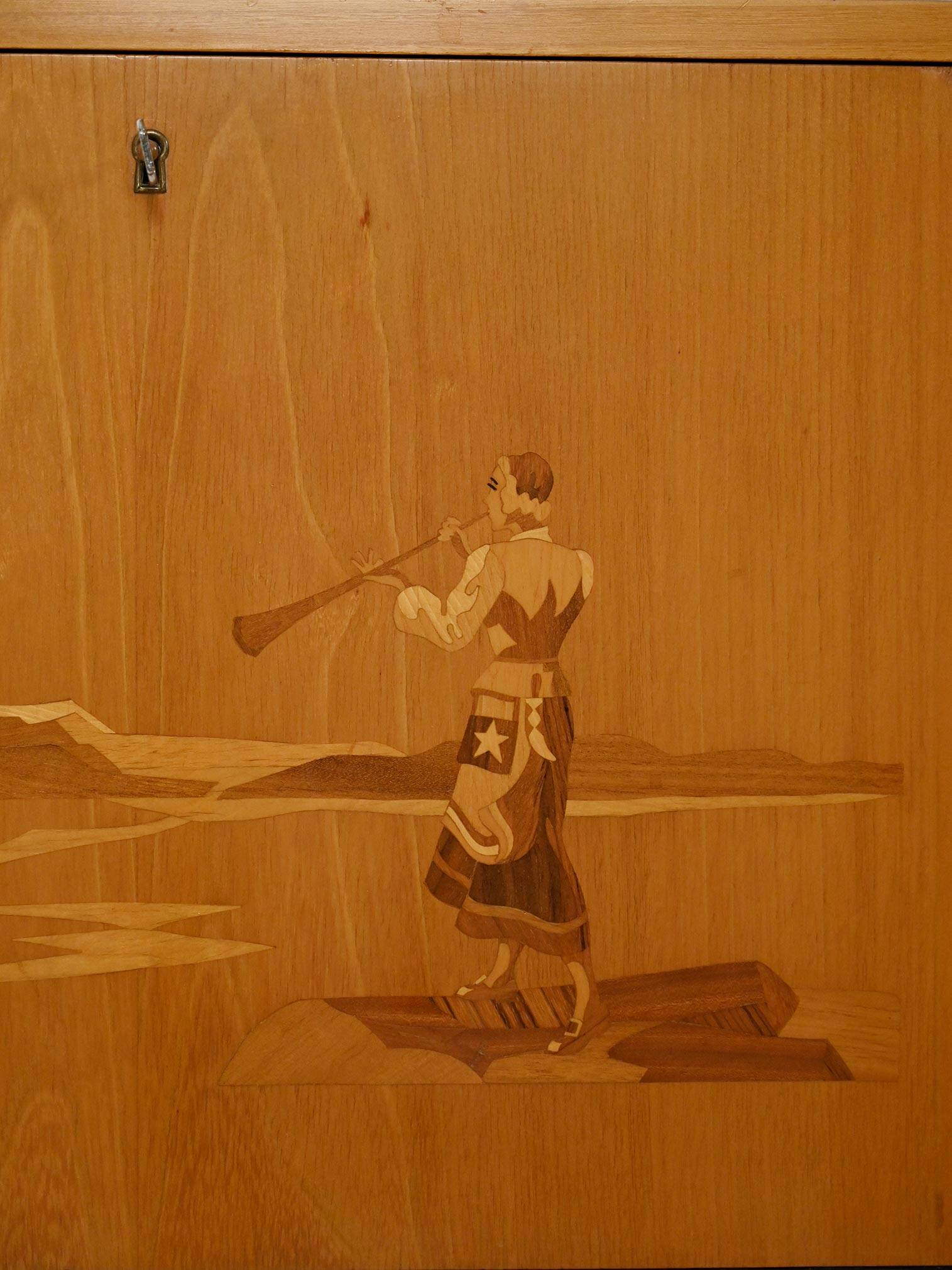 Scandinavian 1940s elm cabinet with inlay