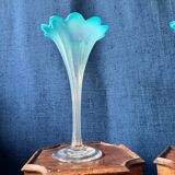 Pair of "tulip" soliflore vases in blue opaline glass – N period