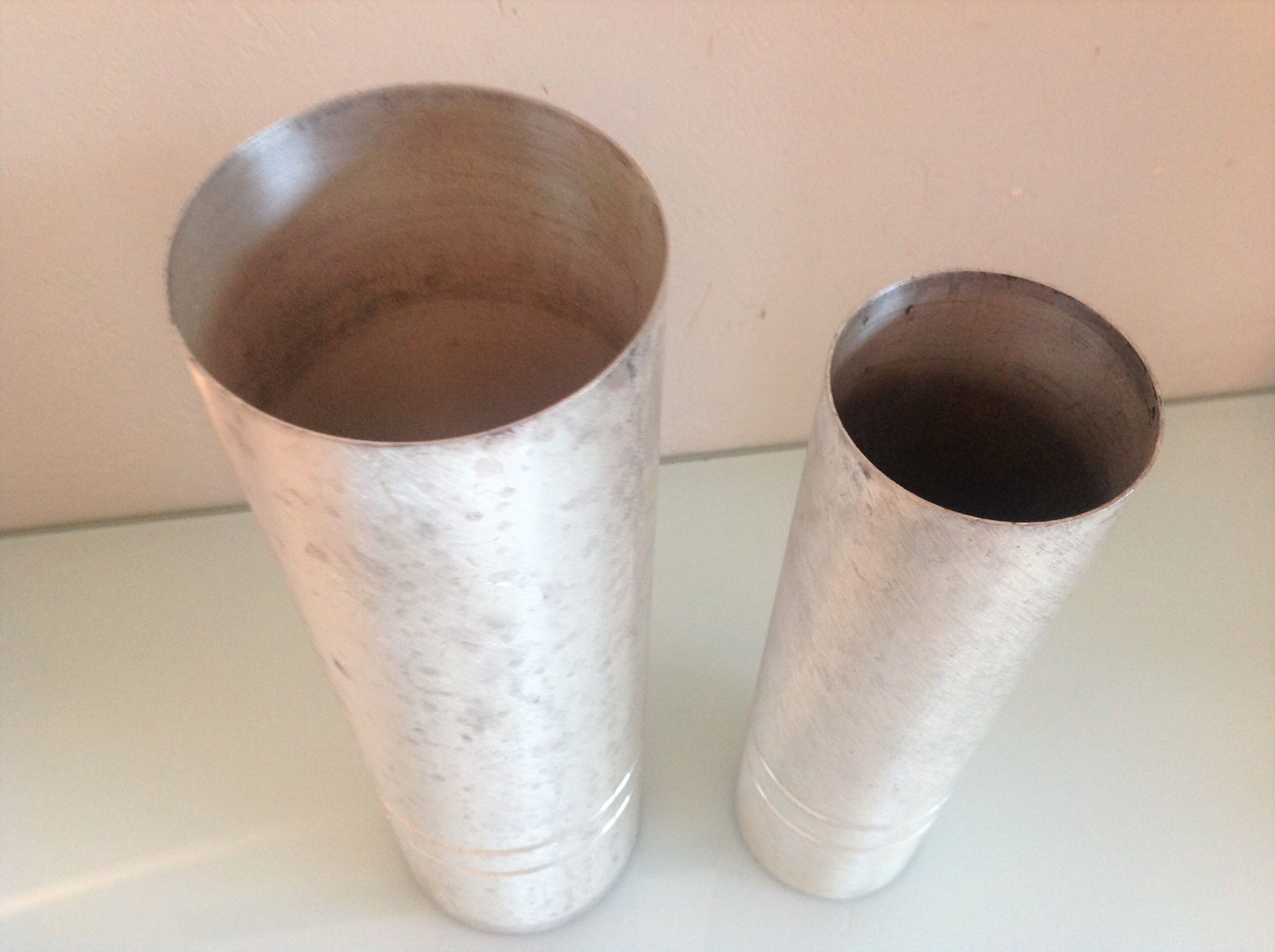Pair of vases metal rolls brushed silver / vintage year old 70