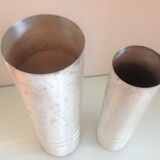 Pair of vases metal rolls brushed silver / vintage year old 70