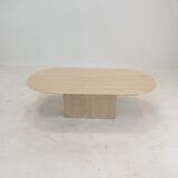 Table basse ovale italienne en travertin, années 1980