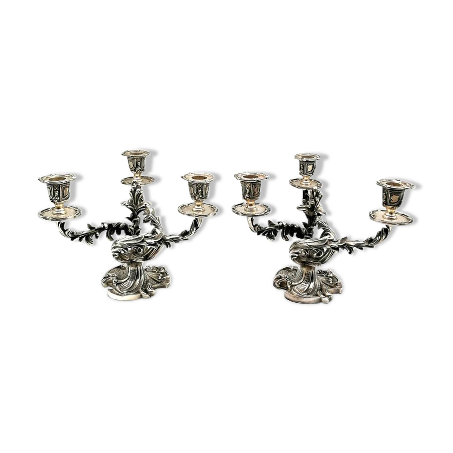 Wiskeman, pair of rococo chandelier, silver metal