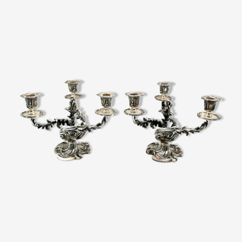 Paire de chandelier rococo, métal argenté