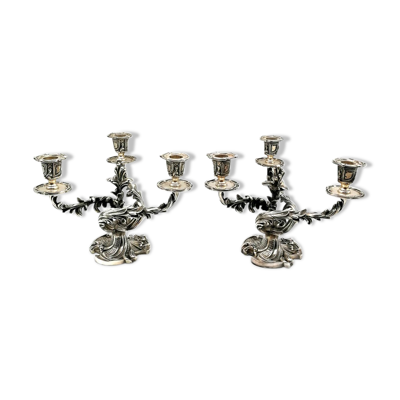 Paire de chandelier rococo, métal argenté