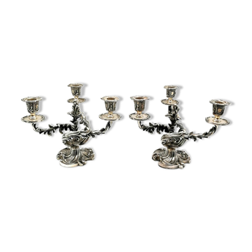 Paire de chandelier rococo, métal argenté