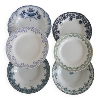 6 mismatched vintage iron earthenware plates
