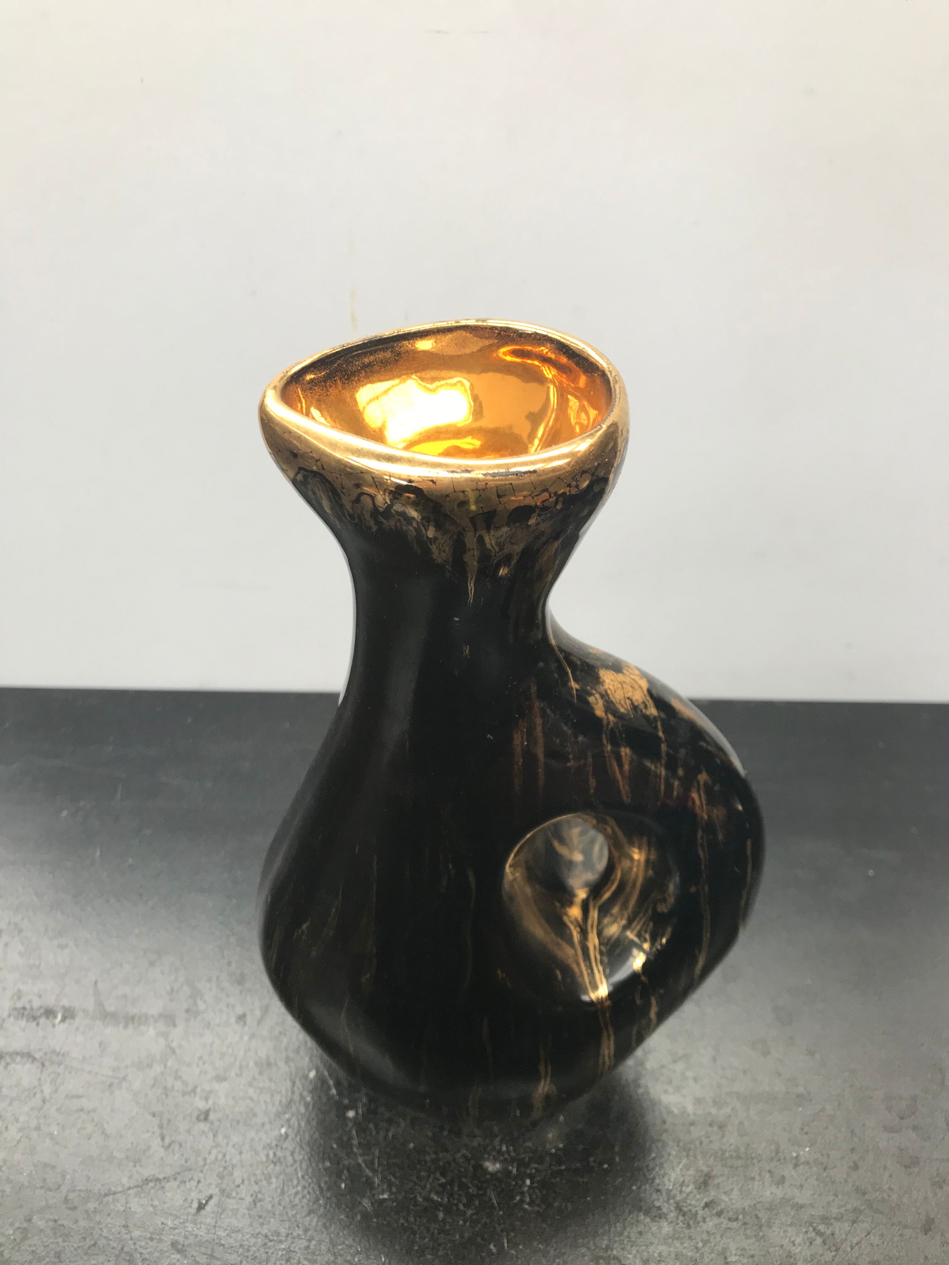 Pichet Vallauris tess céramique noire & dorée vintage