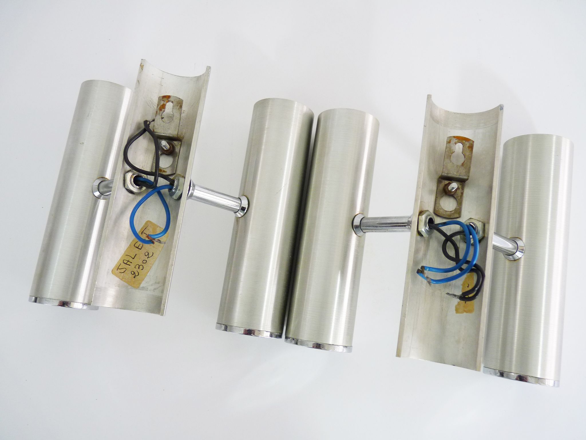 Pair of double wall lights in brushed metal, Sciolari house, Italy 1970's
