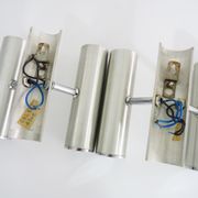 Pair of double wall lights in brushed metal, Sciolari house, Italy 1970's