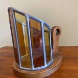 Wooden and stained glass candle holder