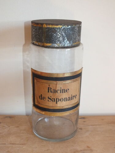 Ancien pot à pharmacie - apothicaire en verre : racine de saponaire