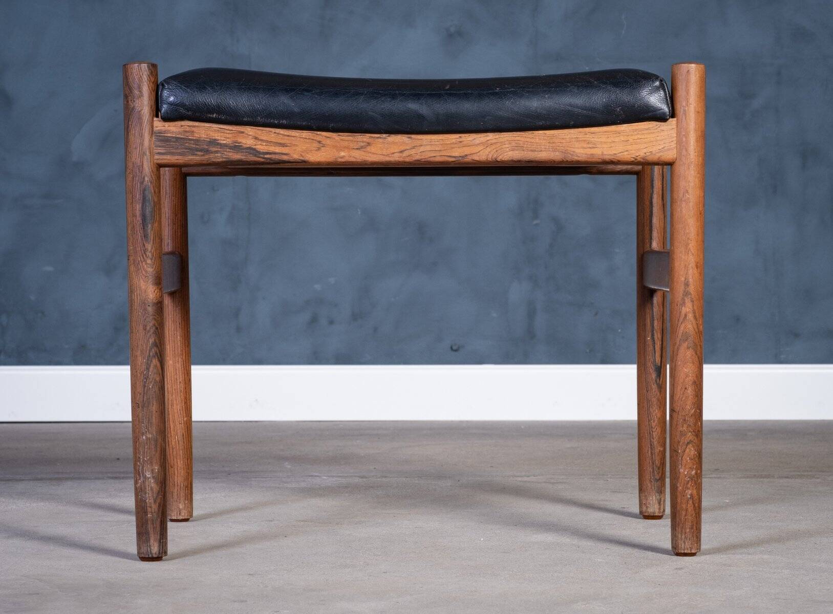 Rosewood Stool with Black Leather Seat, Denmark, 1960s