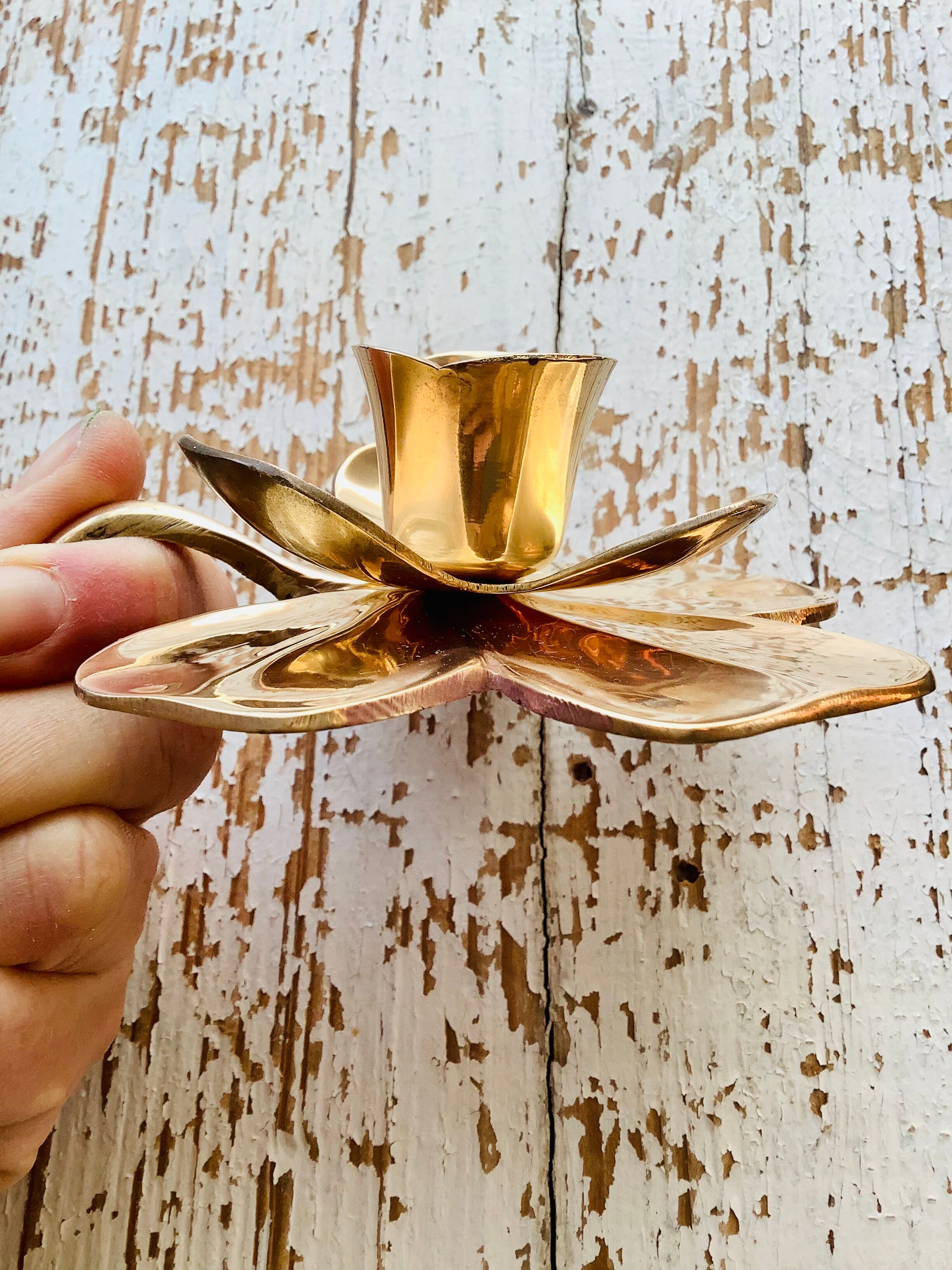 Brass clover candle holder