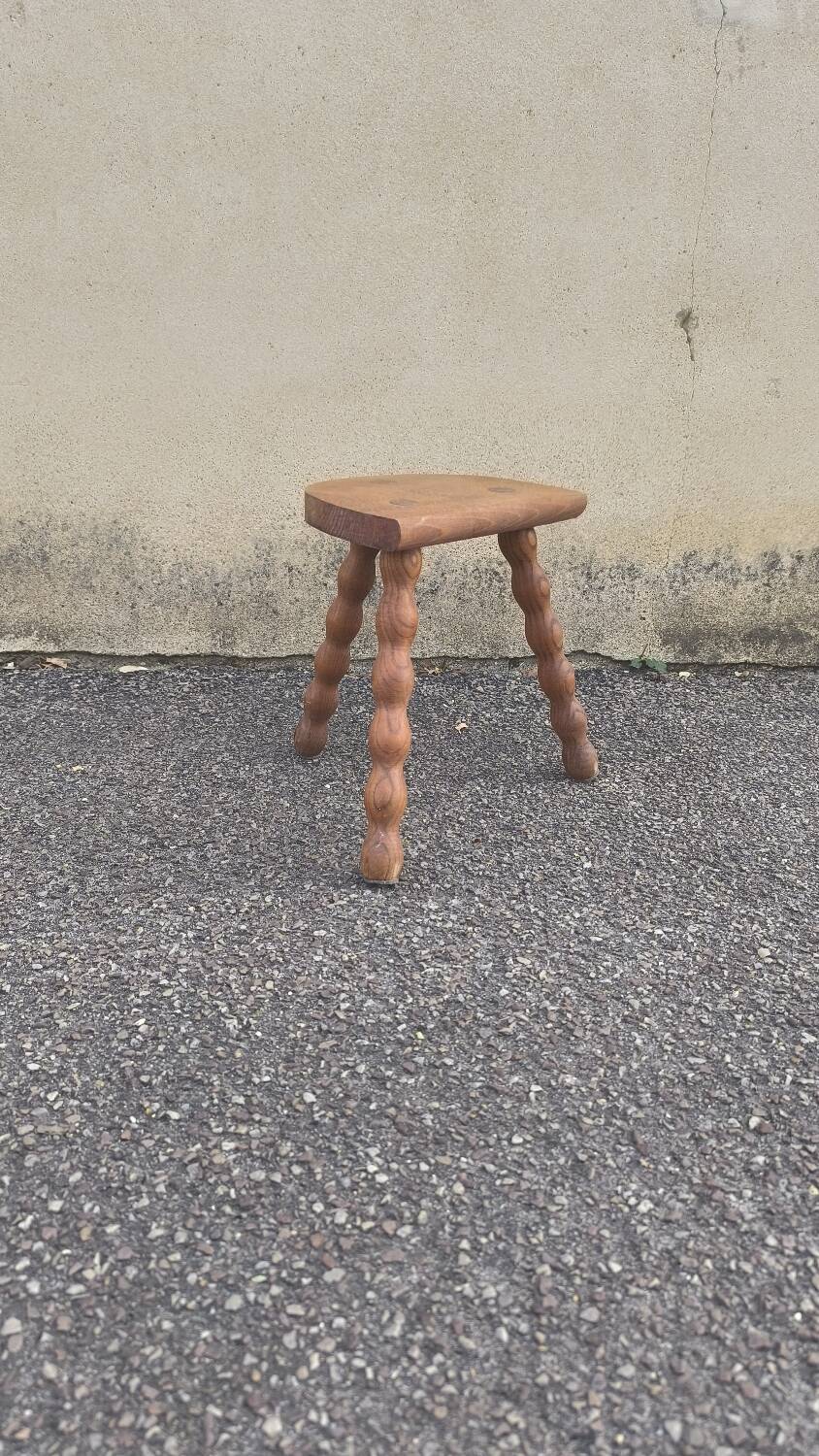 Turned wooden tripod stool