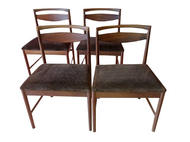 4 chaises Mcintosh teck et tissus velours vintage 1960