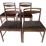 4 Mcintosh teak and velvet fabric chairs vintage 1960