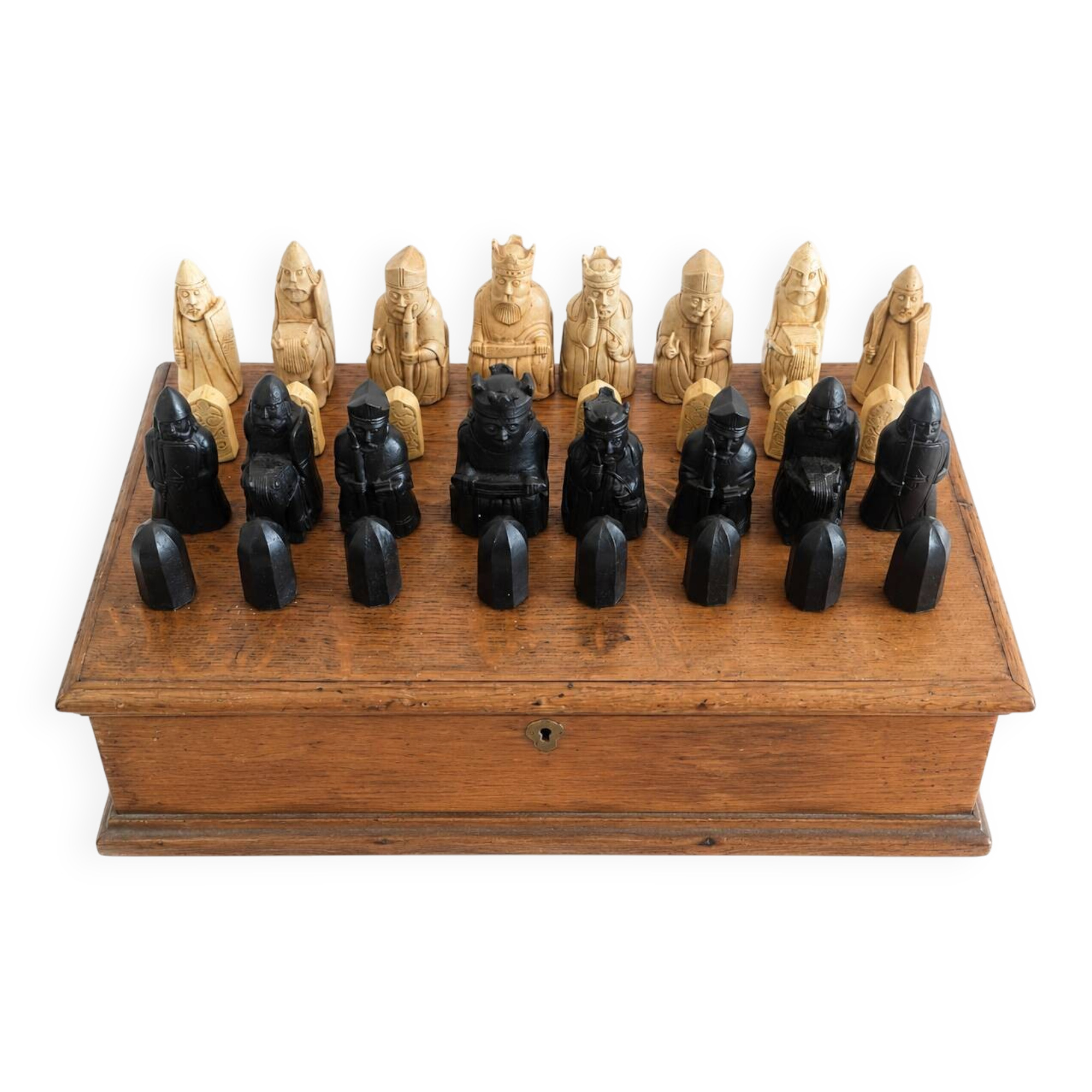 Museum Style Isle of Lewis Chessmen Replica Set with Handcrafted Wooden Box