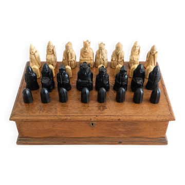 Museum Style Isle of Lewis Chessmen Replica Set with Handcrafted Wooden Box